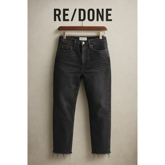 RE/DONE 90s High Rise Ankle Crop Jeans Faded Coal Black Size 26 Skinny - Picture 1 of 7